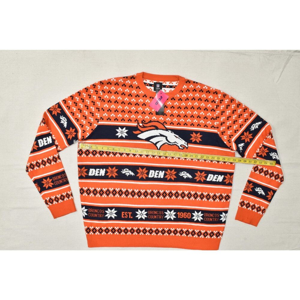 FOCO NFL Denver Broncos Men's 2XL Ugly Christmas Sweater Orange Navy Blue New - Picture 4 of 8
